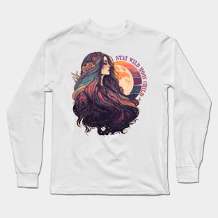 Retro Moon Goddess | Stay Wild Moon Child Long Sleeve T-Shirt